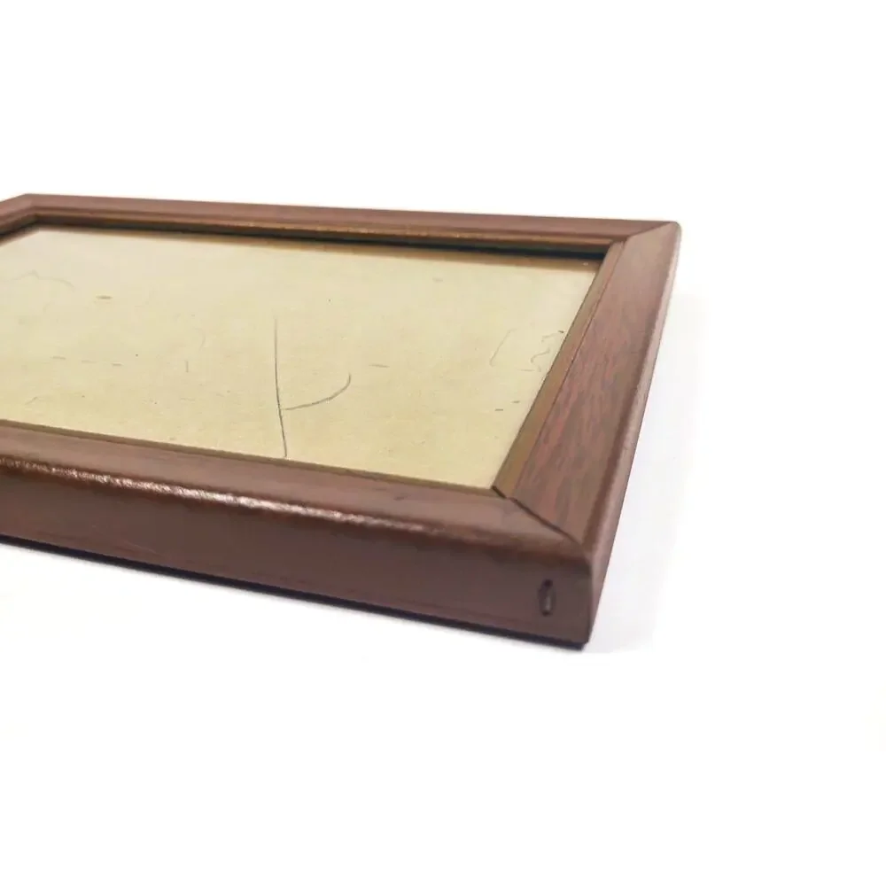 Vintage Metal Faux Wood Small Picture Frame w Gold Trim 5x7 Hang Only MCM